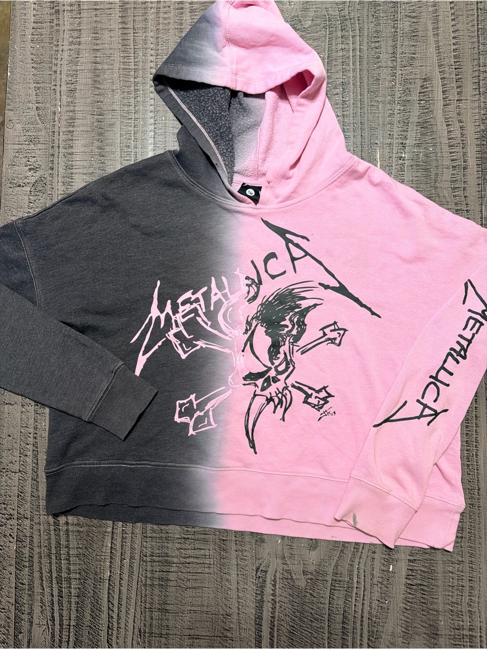 Two-Tone Pink and Gray Hooded Pullover Sweatshirt by Metallica & Hot Topic.